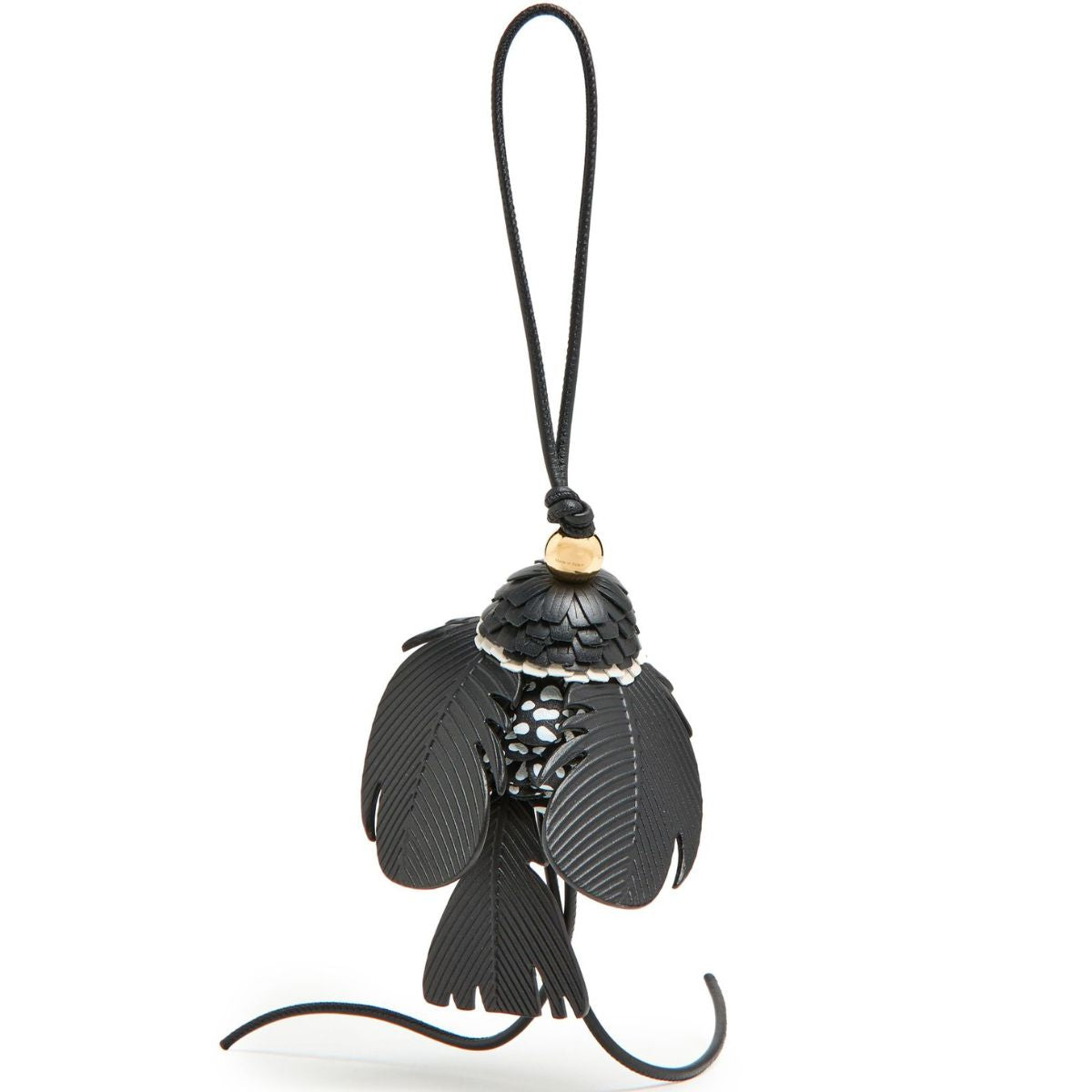 Loewe leather bird charm black white with gold Anagram