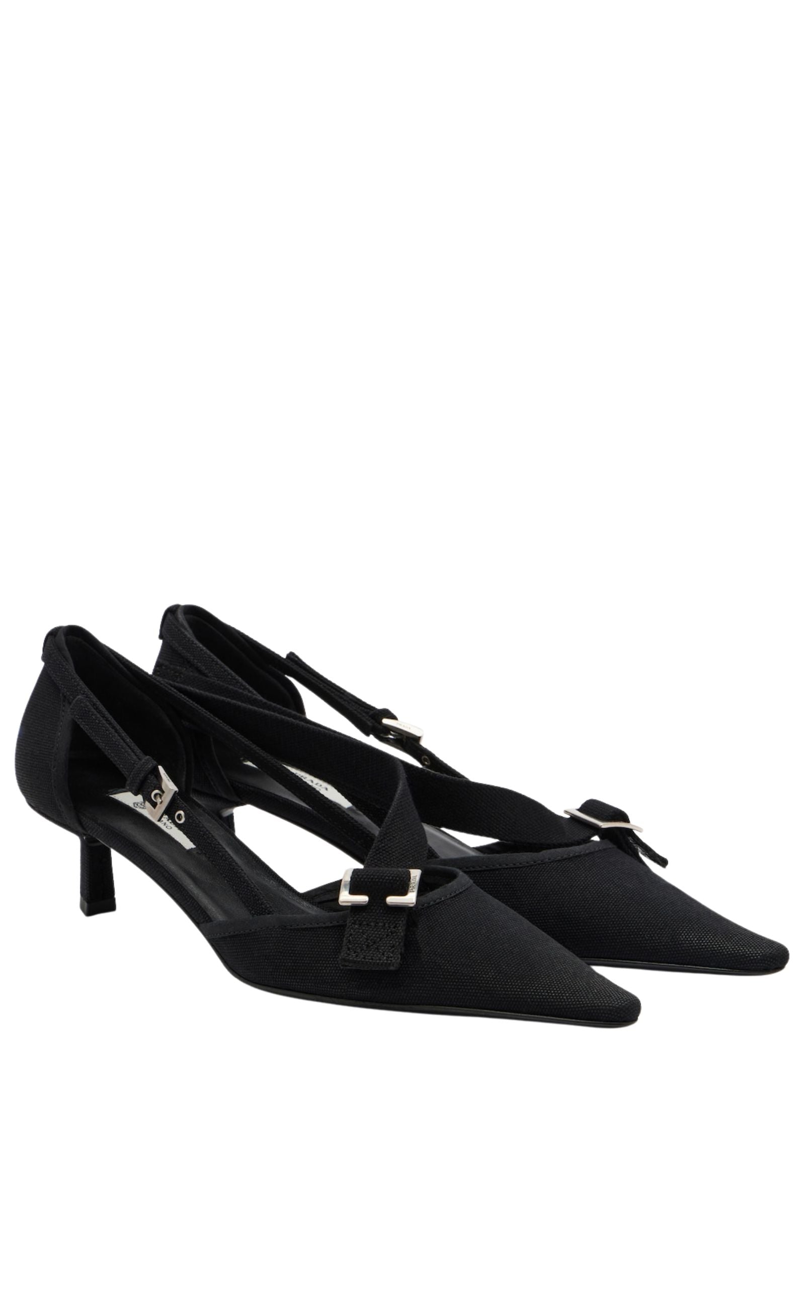 Prada Pointed Slingback Black Kitten Heel Pumps