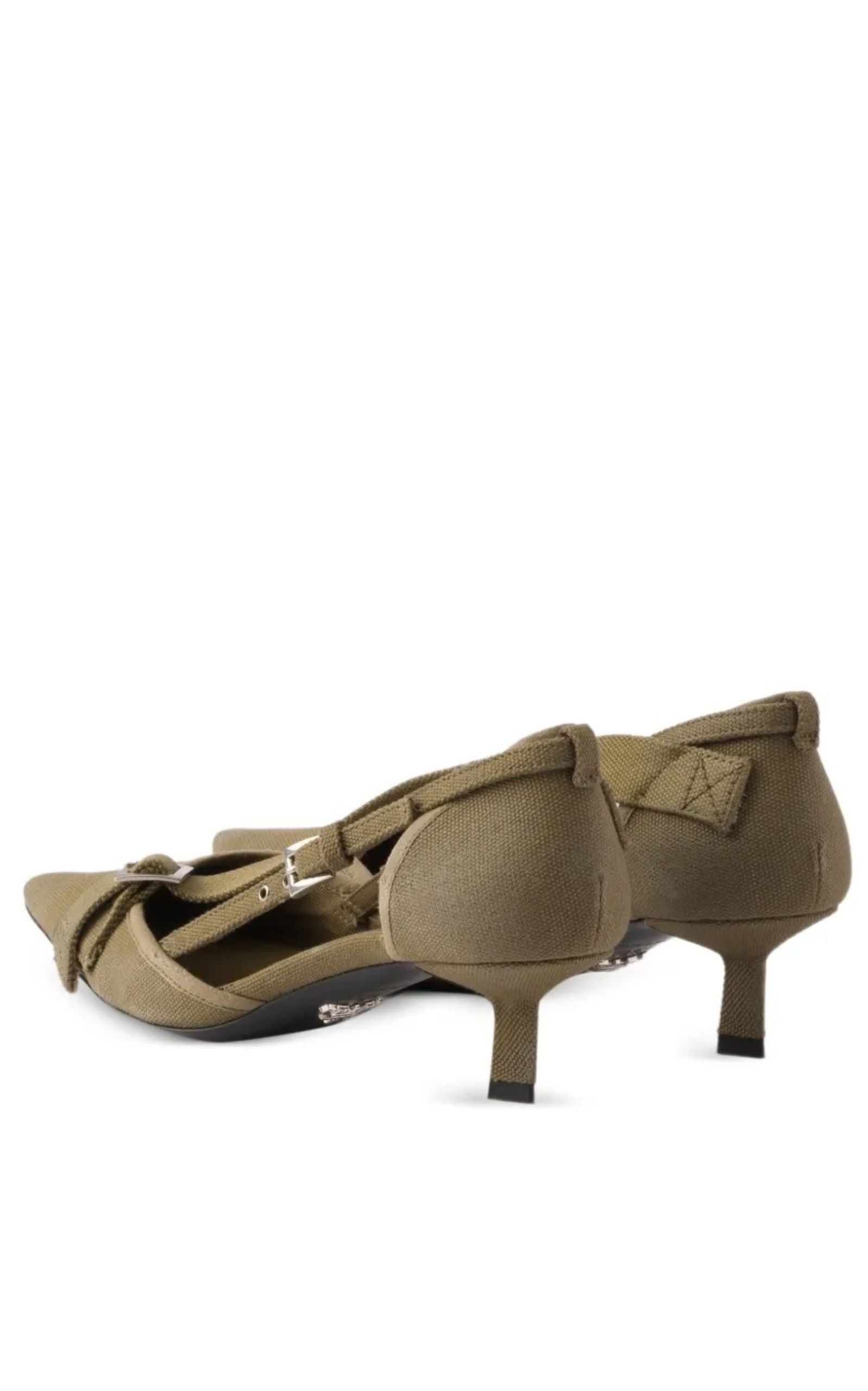 Prada Pointed Slingback Olive Green Kitten Heel Pumps