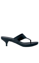 Prada black patent leather thong sandals with open toe and kitten heel