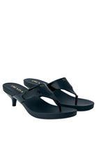 Prada black patent leather thong sandals with open toe and kitten heel