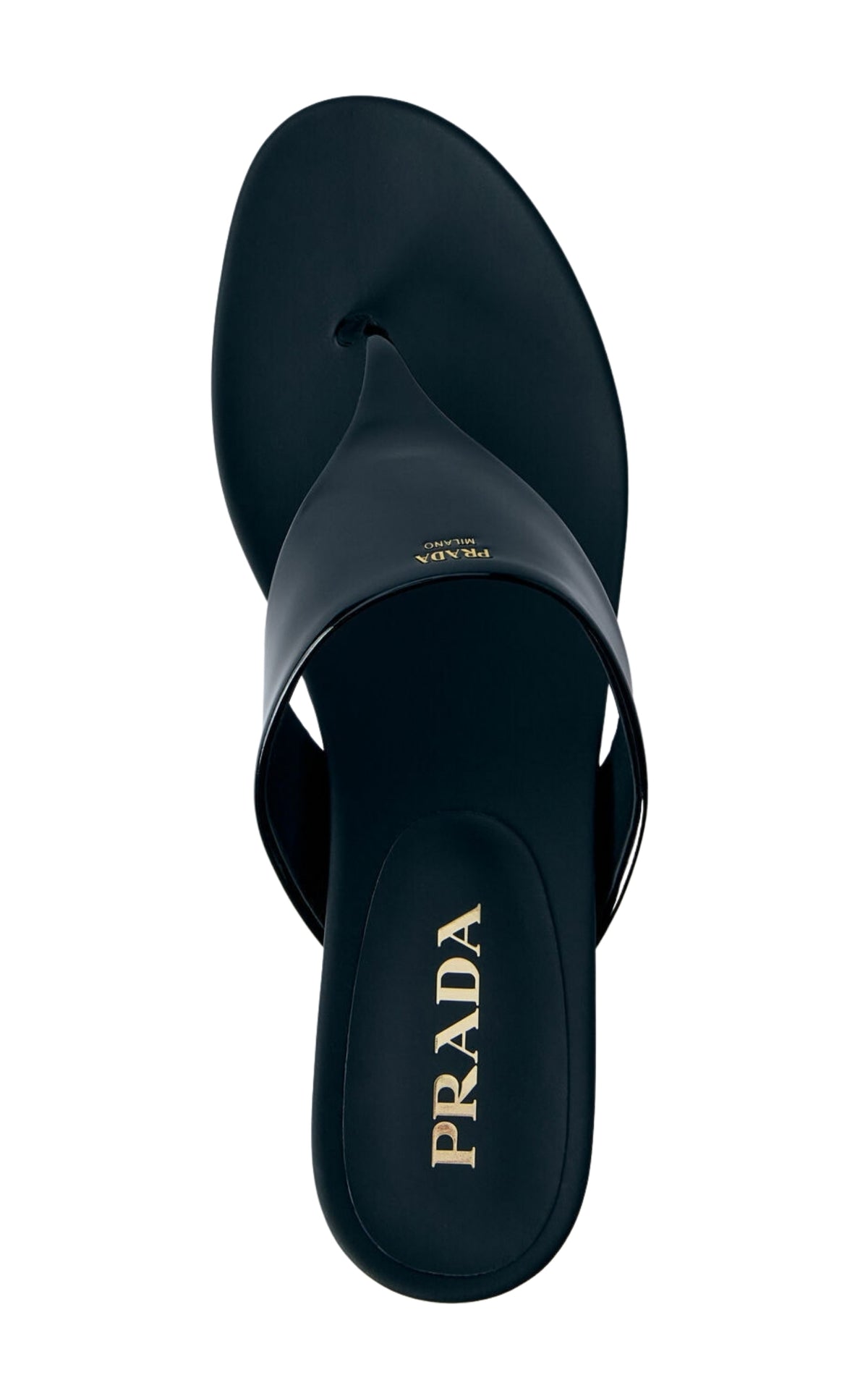 Prada black patent leather thong sandals with open toe and kitten heel