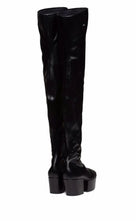 Prada black platform over-the-knee boots with square toe