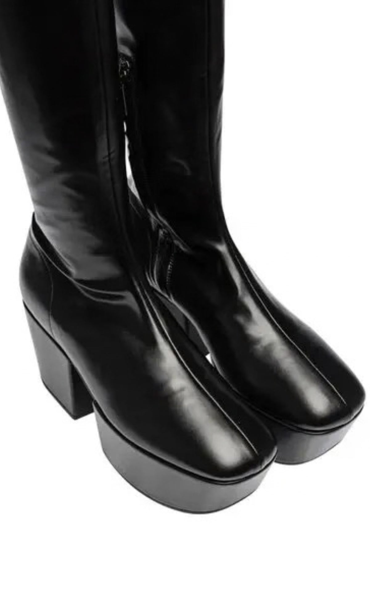 Prada black platform over-the-knee boots with square toe