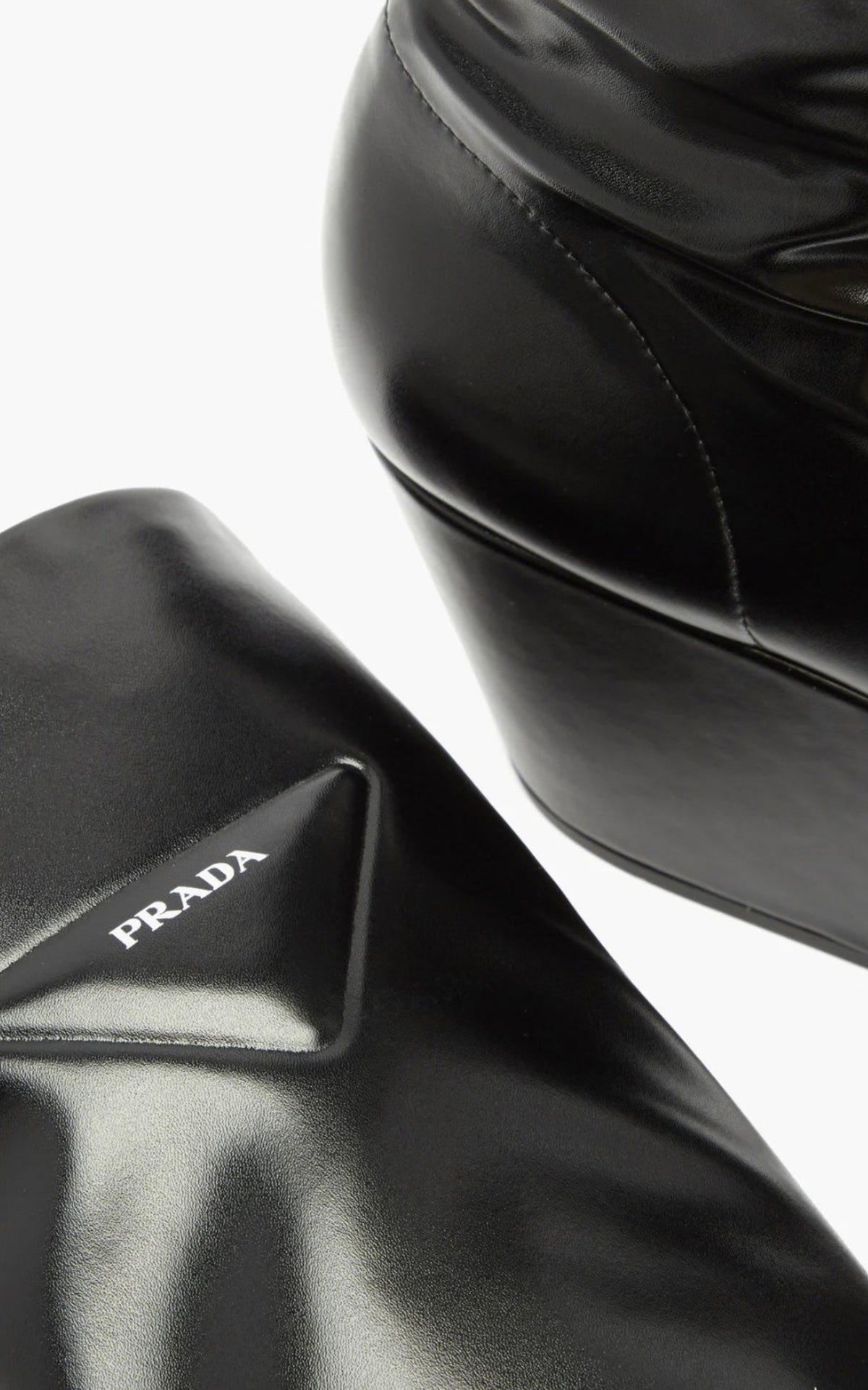 Prada black platform over-the-knee boots with square toe