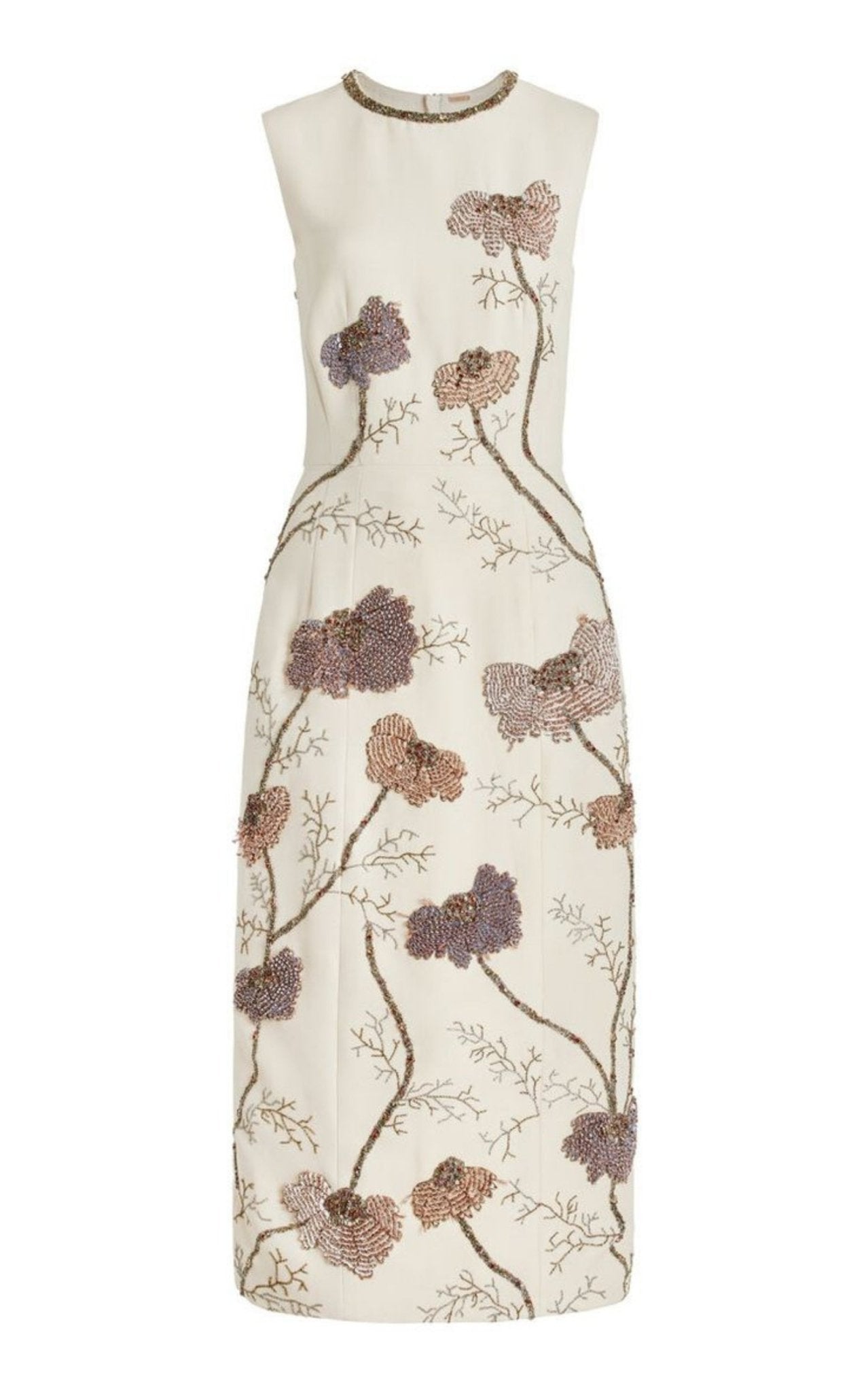 Adam Lippes Floral Embroidered Wool-Silk Sheath Midi Dress