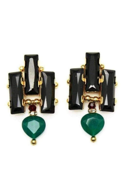 Akong London Deco 24K Gold Plated Green Onyx Drop Earrings - Runway Catalog