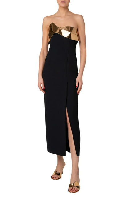 Akris Midi Cocktail Dress with Gold Leather Highlight - Runway Catalog