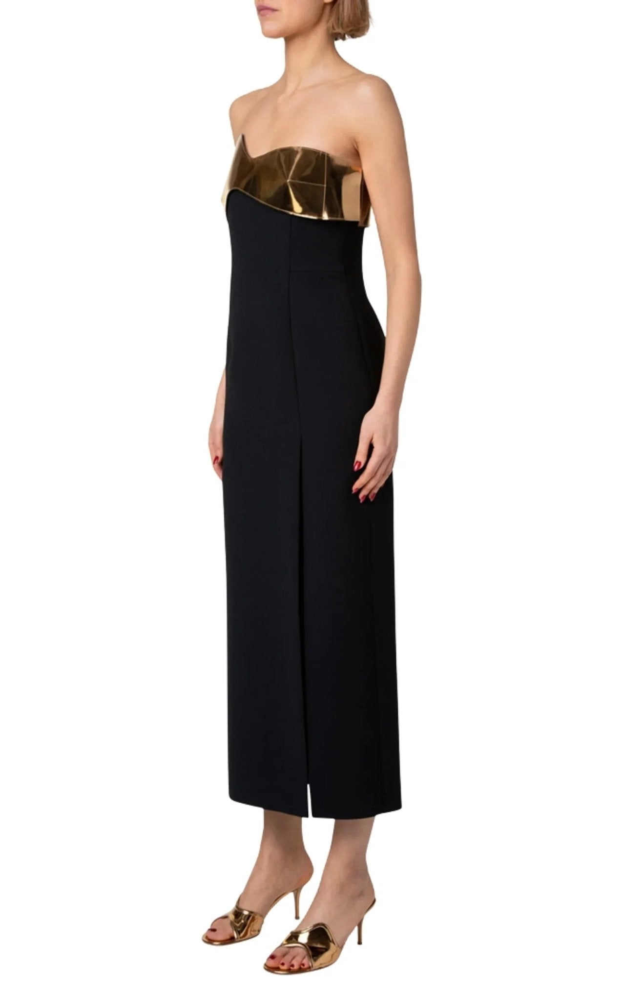 Akris Midi Cocktail Dress with Gold Leather Highlight - Runway Catalog