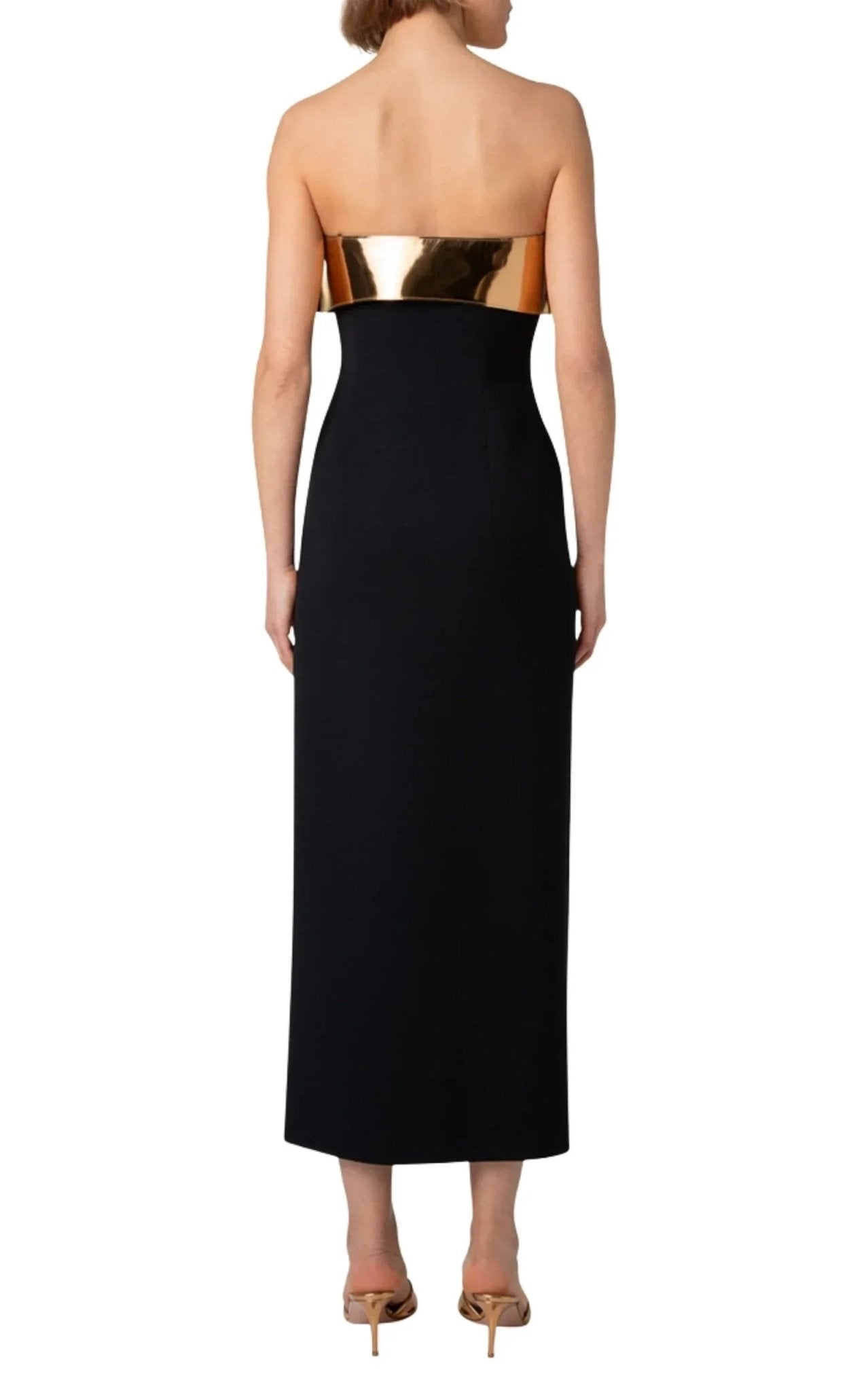 Akris Midi Cocktail Dress with Gold Leather Highlight - Runway Catalog