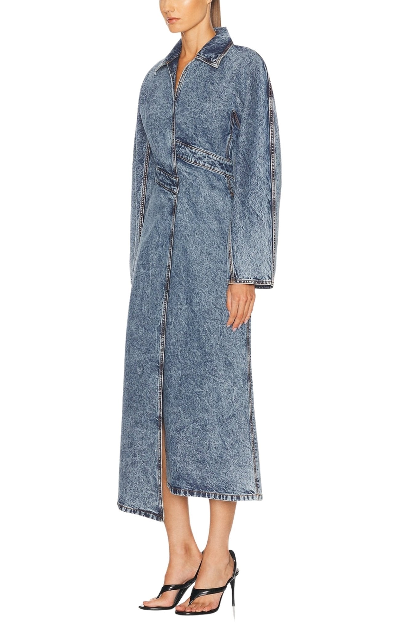 Alaïa Spiral Denim Trench Coat - Runway Catalog