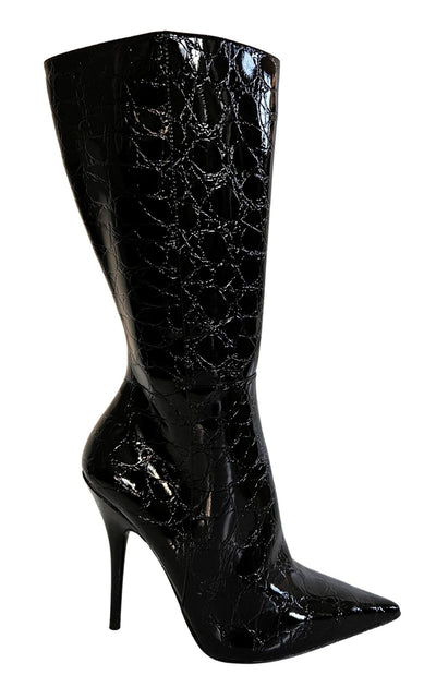 ALDO Black Crock Embossed Patent Leather Boots - Runway Catalog