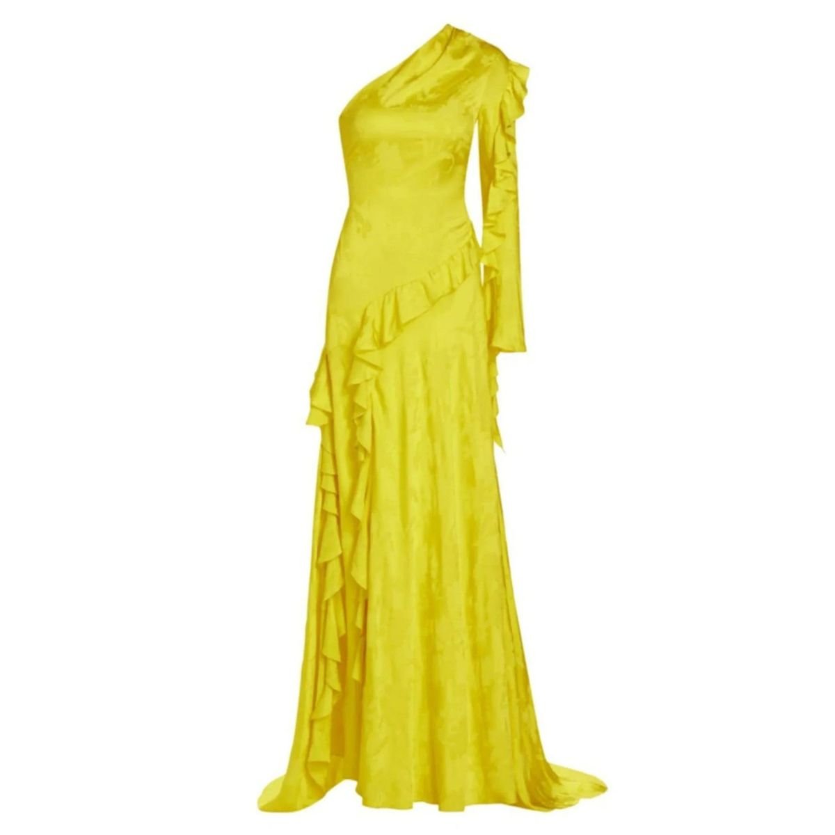Alejandra Alonso Rojas One Shoulder Yellow Silk Ruffle Dress - Runway Catalog