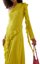 ALEJANDRA ALONSO ROJAS One Shoulder Yellow Silk Ruffle Dress - Runway Catalog