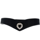Alessandra Rich Black Leather and Velvet Crystal Heart Belt - Runway Catalog