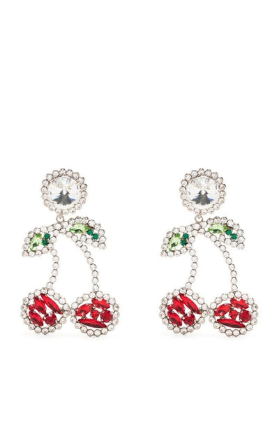 Alessandra Rich Cherry Crystal Clip - On Earrings - Runway Catalog