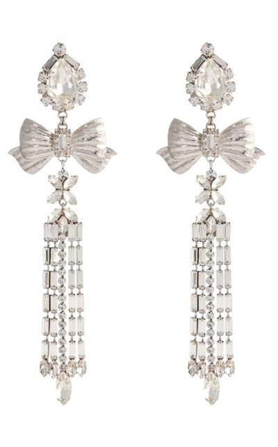 Alessandra Rich Crystal Bow Drop Clip - On Earrings - Runway Catalog