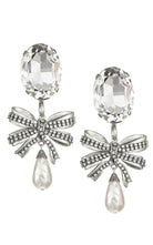 Alessandra Rich Crystal Bow Pearl Drop Earring - Runway Catalog