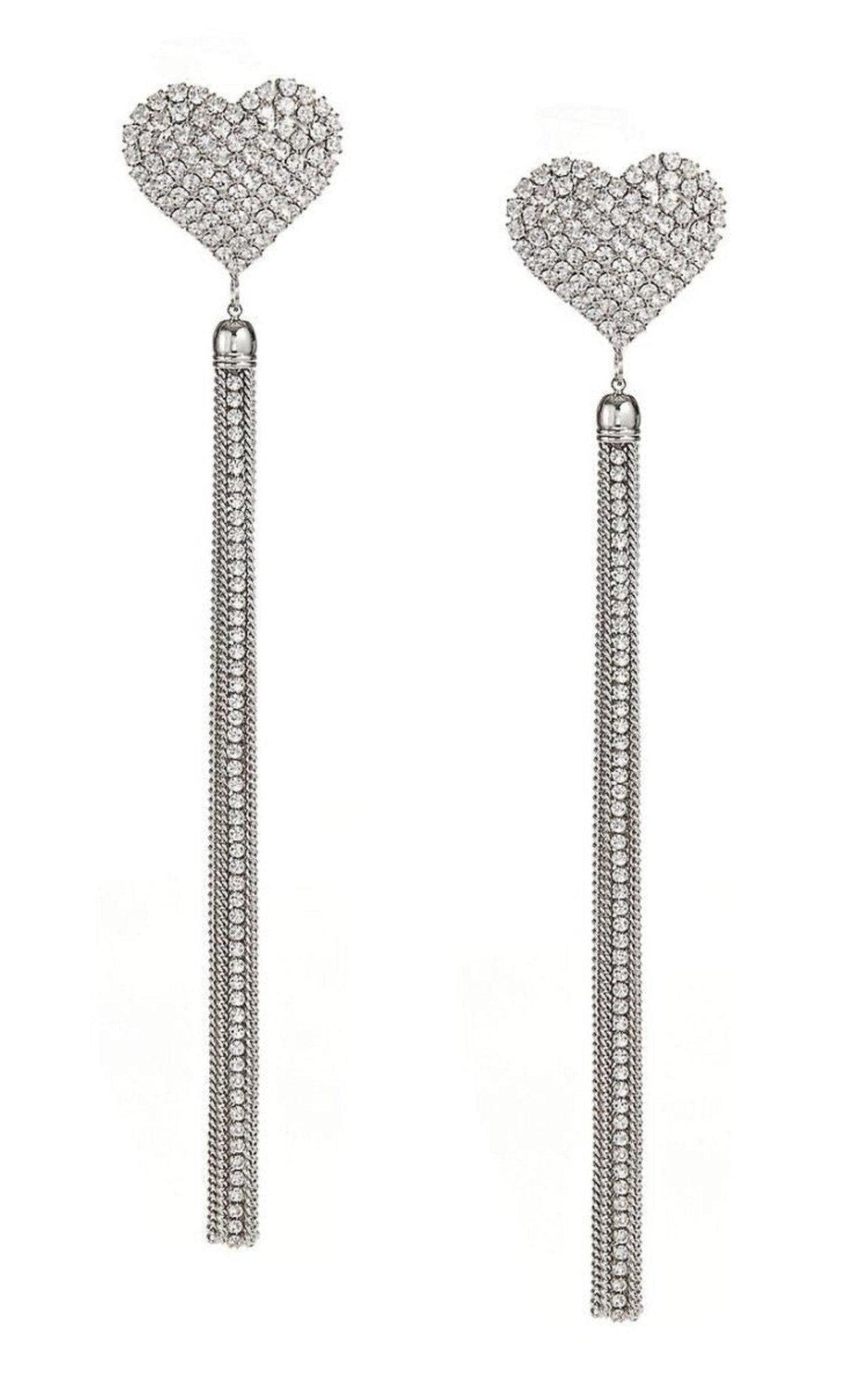 Alessandra Rich Crystal - Heart Tassel Earrings - Runway Catalog