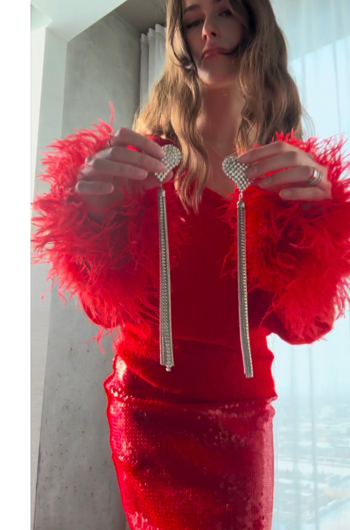 Alessandra Rich Crystal - Heart Tassel Earrings - Runway Catalog