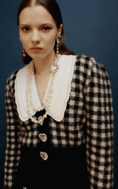 Alessandra Rich Embellished Check Mohair Cardigan - Runway Catalog