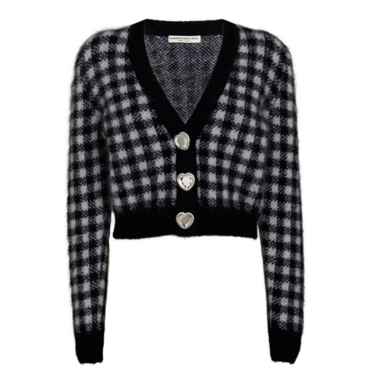 Alessandra Rich Embellished Check Mohair Cardigan - Runway Catalog