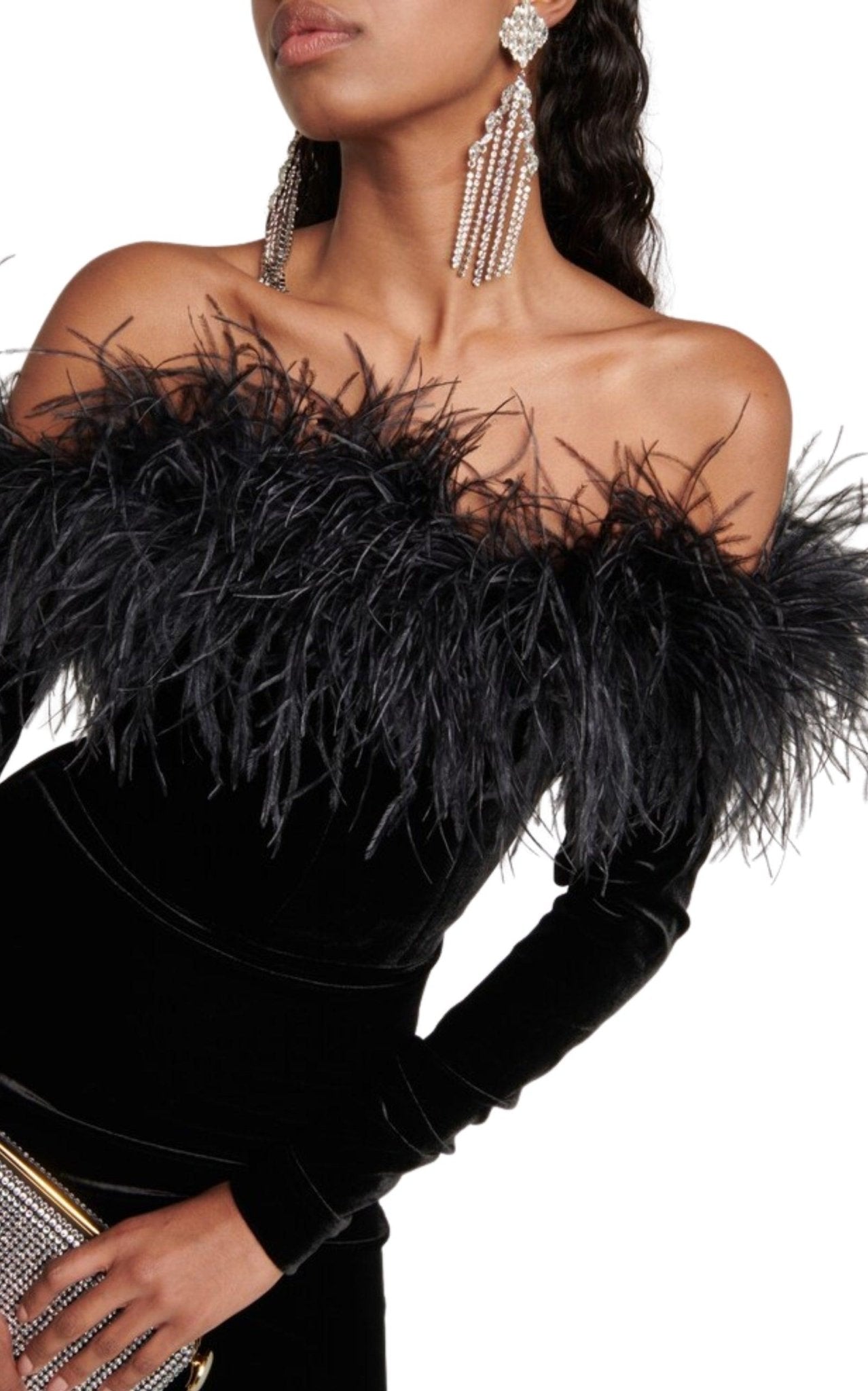 Alessandra Rich Feather - trim Velvet Mini Dress - Runway Catalog