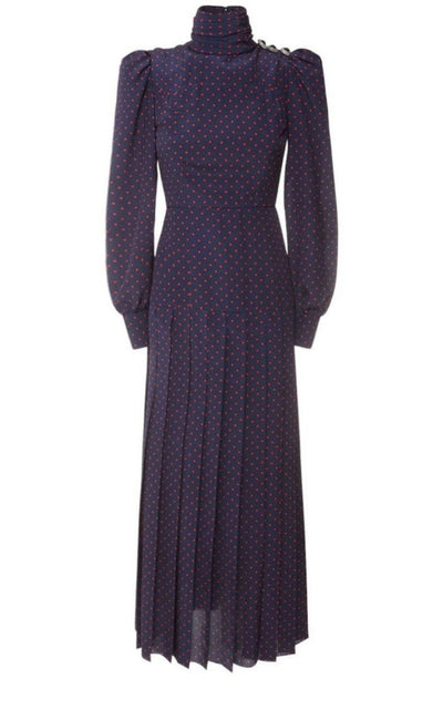 Alessandra Rich Long - Sleeve Highneck Polka - Dot Dress - Runway Catalog