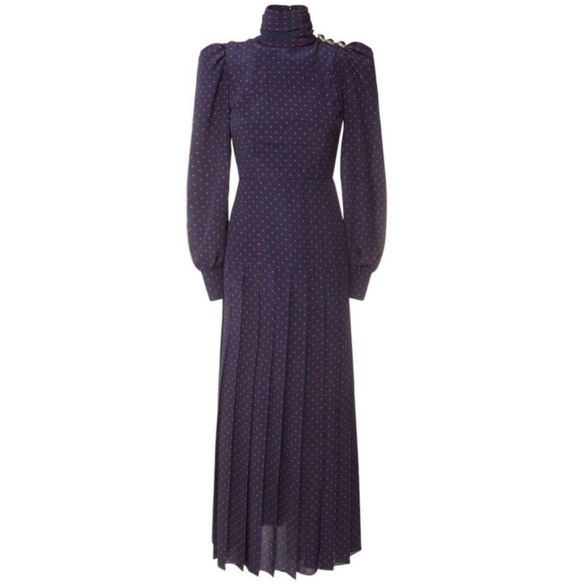 Alessandra Rich Long - Sleeve Highneck Polka - Dot Dress - Runway Catalog