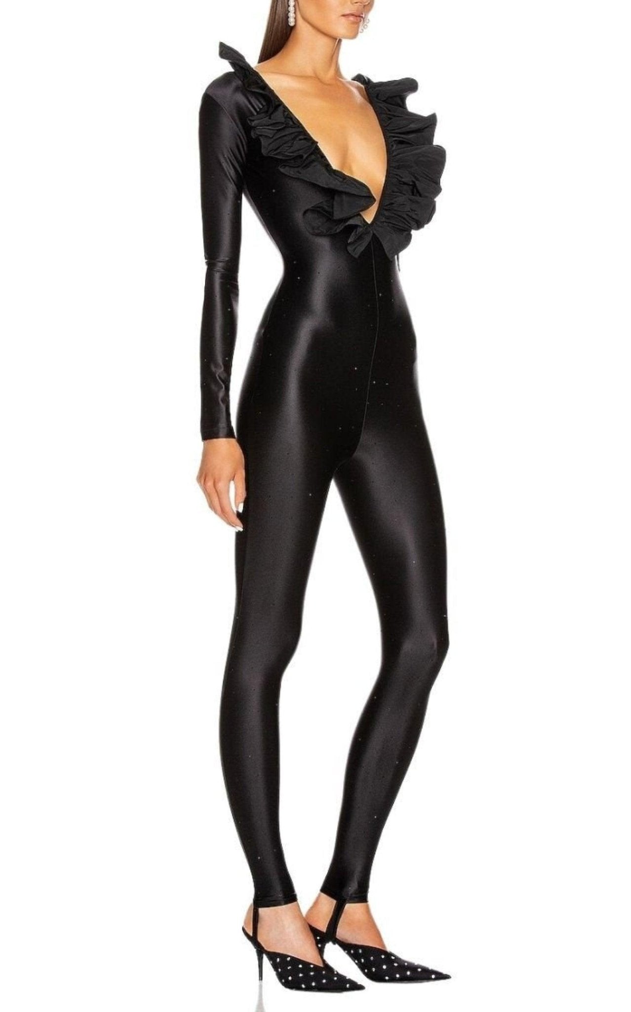 Alessandra Rich Ruffle Crystal Jumpsuit - Runway Catalog