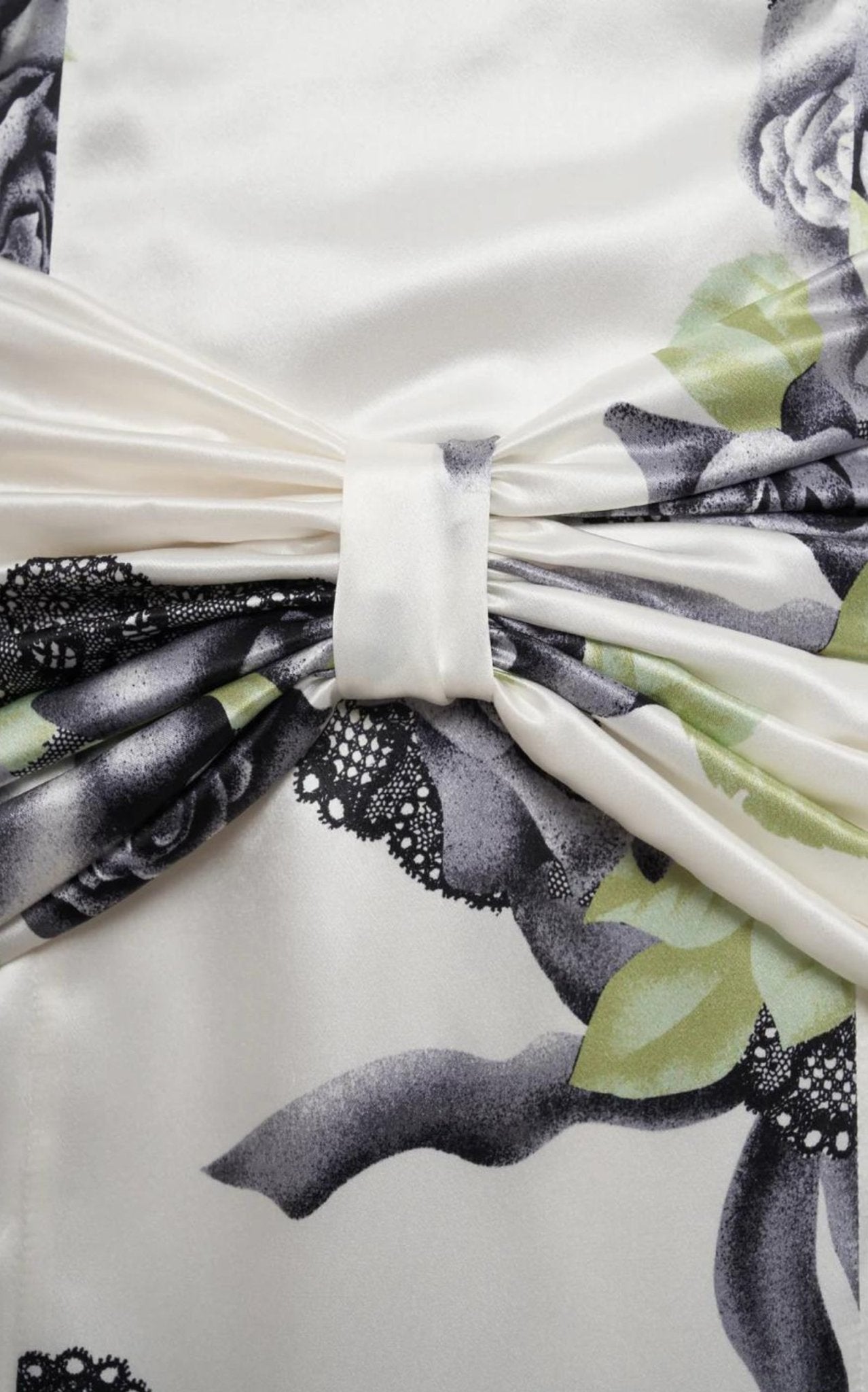 Alessandra Rich Silk Satin Rose Print Midi Dress - Runway Catalog