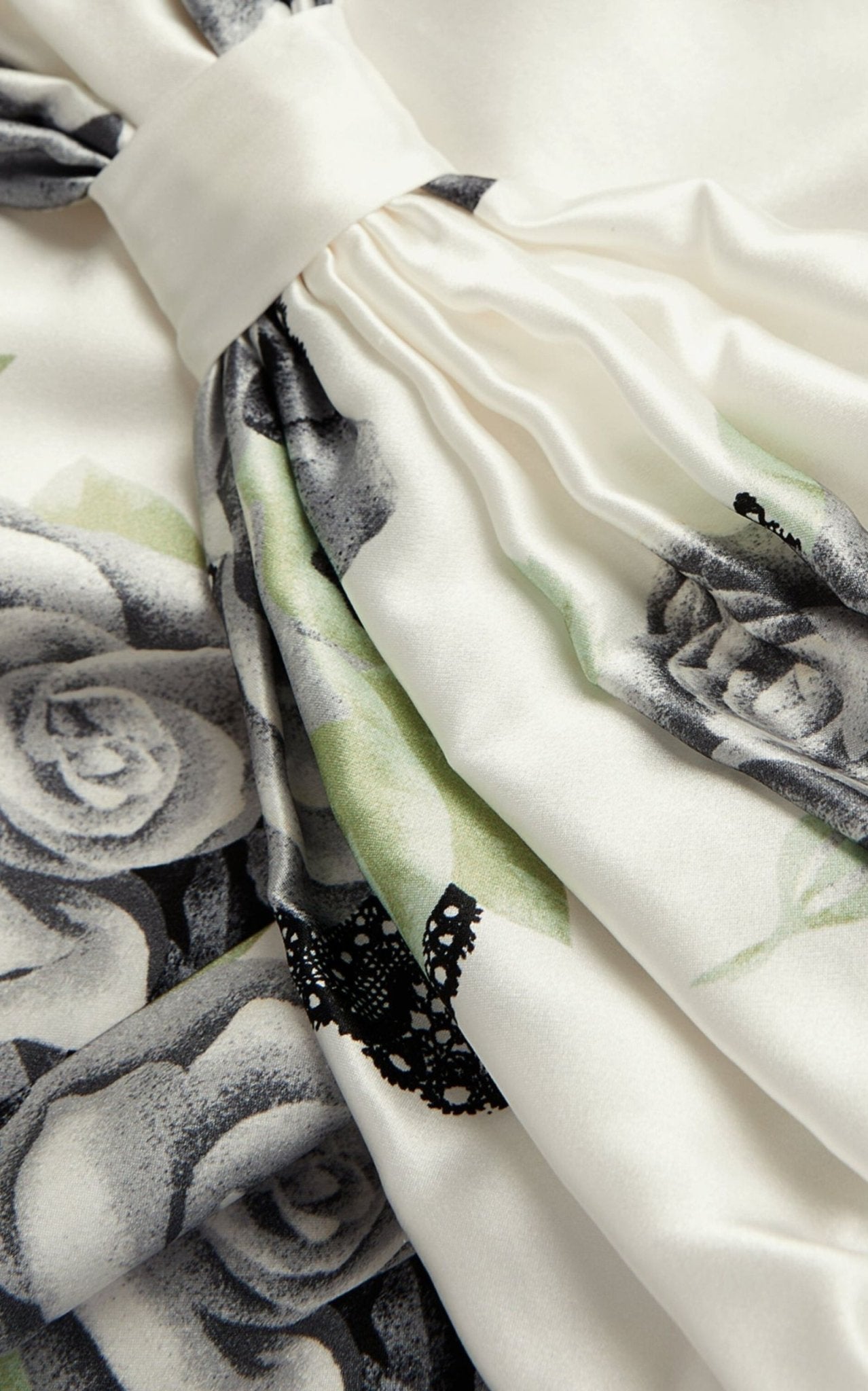 Alessandra Rich Silk Satin Rose Print Midi Dress - Runway Catalog