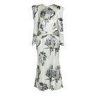 Alessandra Rich Silk Satin Rose Print Midi Dress - Runway Catalog