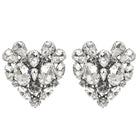 Alessandra Rich Silvertone Crystal Heart Stud Clip - On Earrings - Runway Catalog