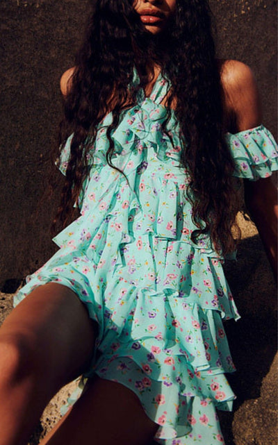 Alessandra Rich Violet Silk Georgette Mini Dress - Runway Catalog