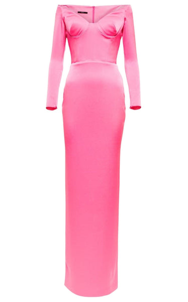 alex perry hot pink dress Lane Satin Crepe Off Shoulder Gown Dark Forest