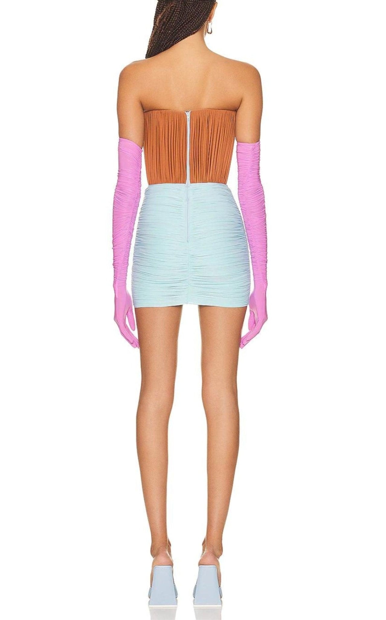 Alex Perry Stone Gloved Ruched Mesh Mini Dress - Runway Catalog