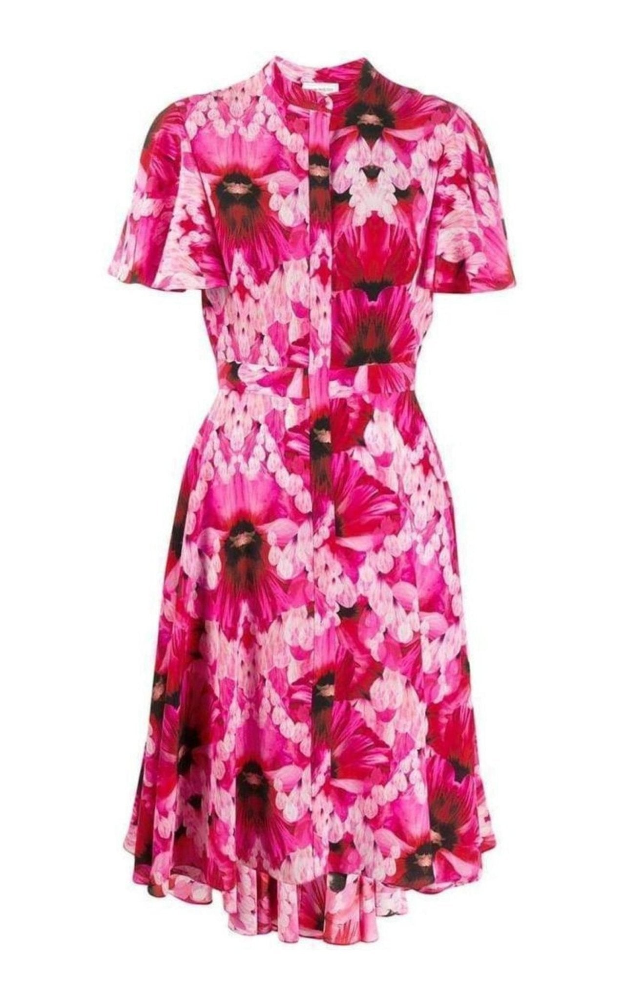Alexander McQueen Flower Print Silk Tea Dress - Runway Catalog
