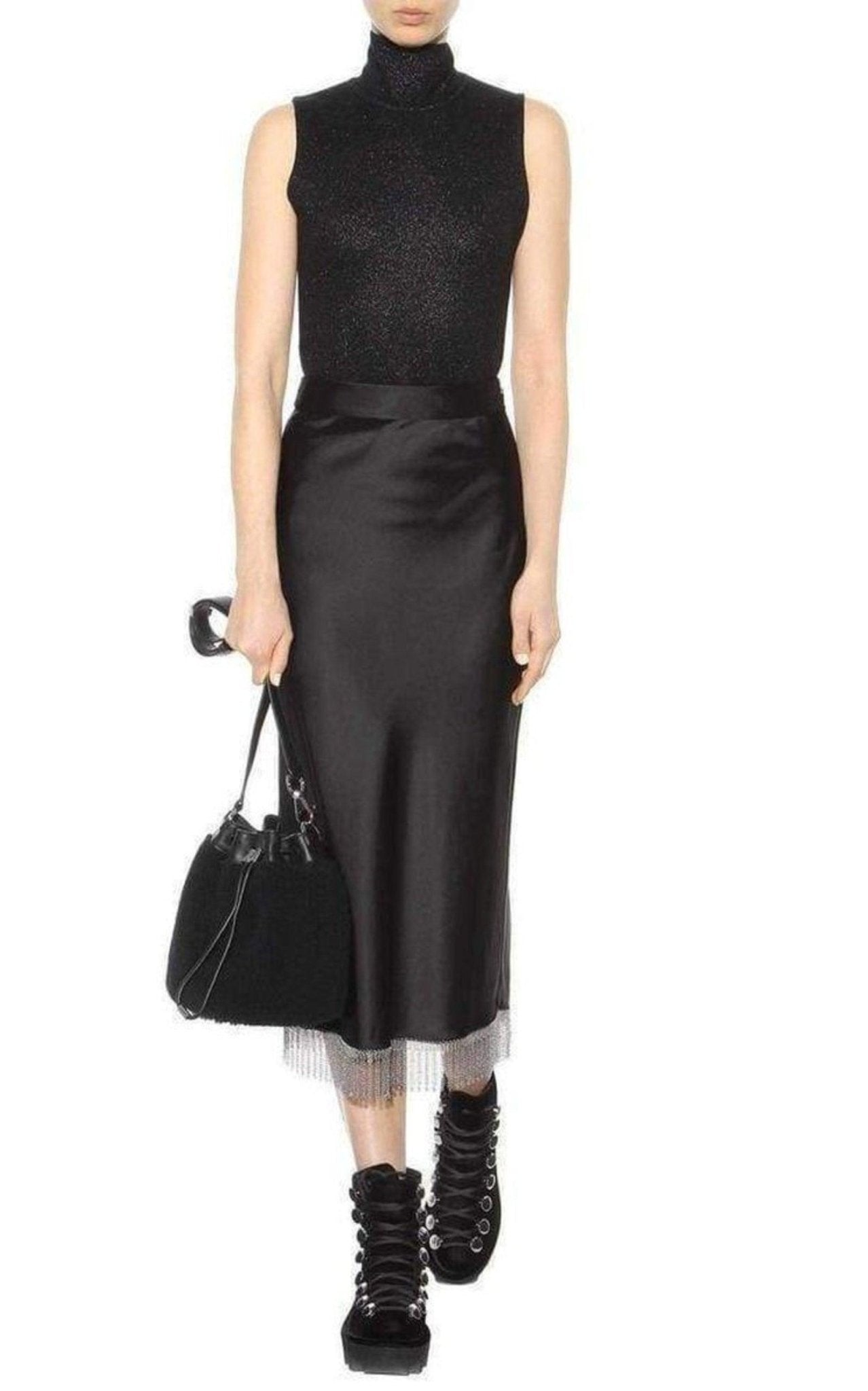 Alexander Wang Black Silk Metal Fringe Skirt - Runway Catalog
