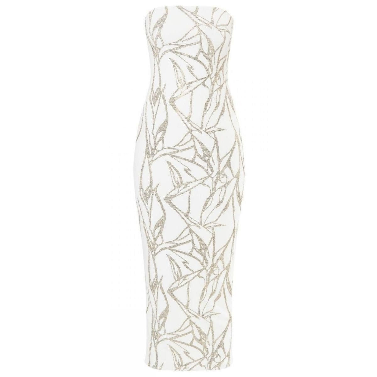 Alexandre Vauthier White Beaded Strapless Midi Dress - Runway Catalog