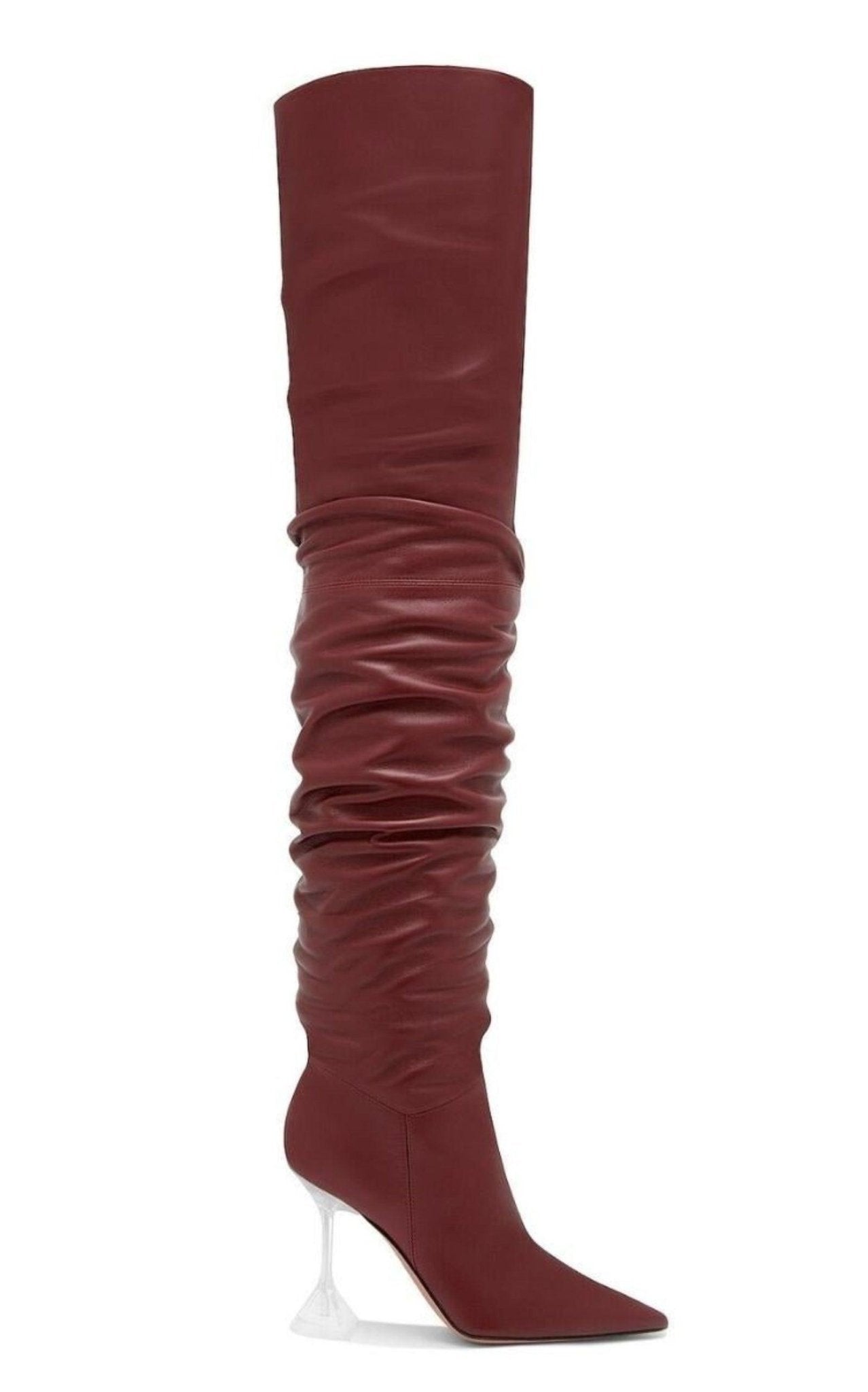 Amina Muaddi Olivia Burgundy Tall Leather Over The Knee Boots - Runway Catalog