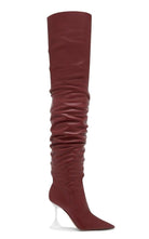 Amina Muaddi Olivia Burgundy Tall Leather Over The Knee Boots - Runway Catalog