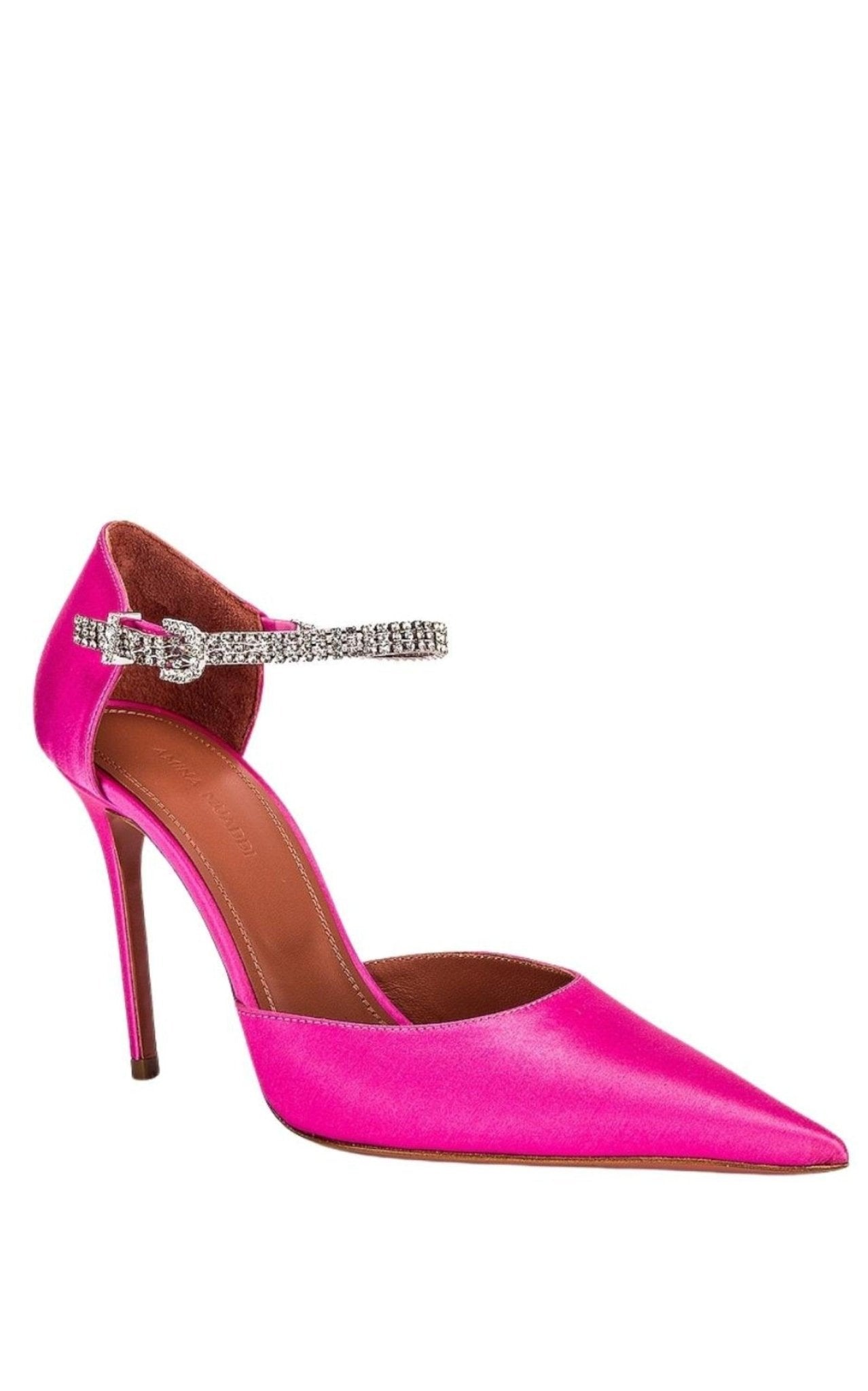 Amina Muaddi Ursina Pink Satin Pumps - Runway Catalog