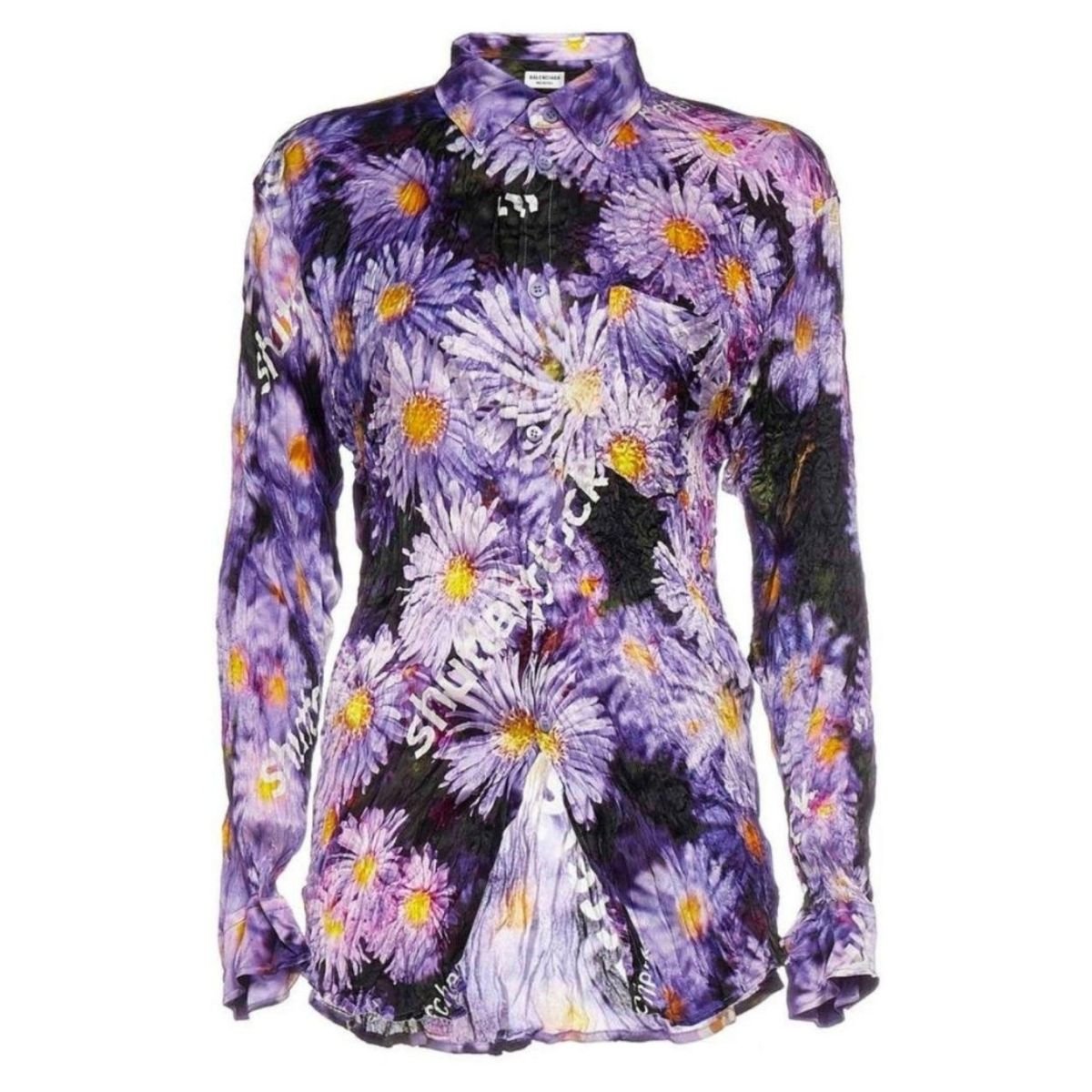 Balenciaga Floral Printed Crinkled Effect Silk Shirt - Runway Catalog