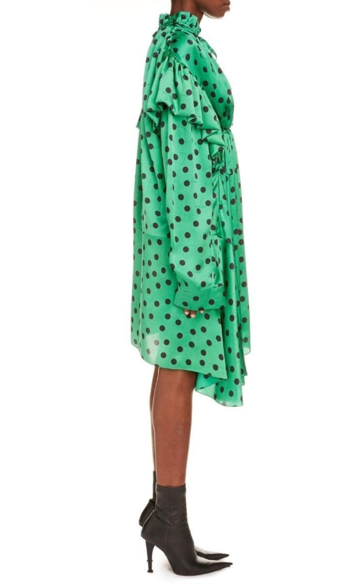 Balenciaga Polka Dot Print Long Sleeve Logo Jacquard Babydoll Dress - Runway Catalog