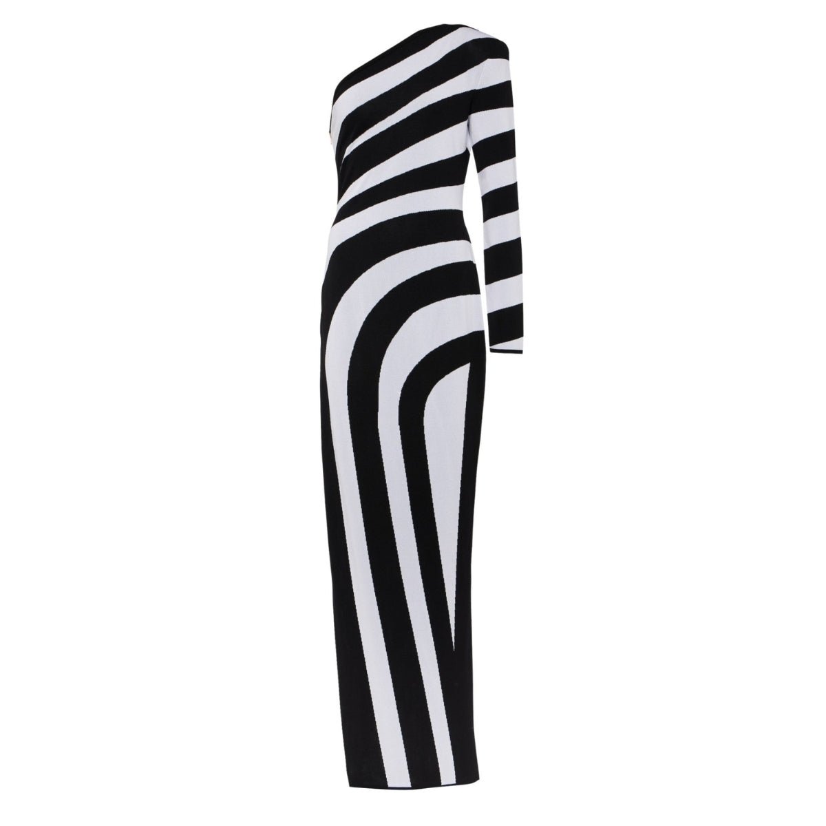 Balmain Asymmetrical Striped Knit Maxi Dress - Runway Catalog