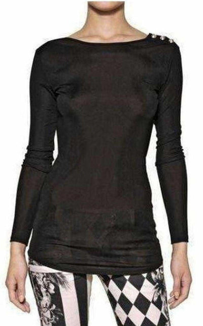 Balmain Balmain Black Long Sleeve Open Back Cotton - Blend Top - Runway Catalog