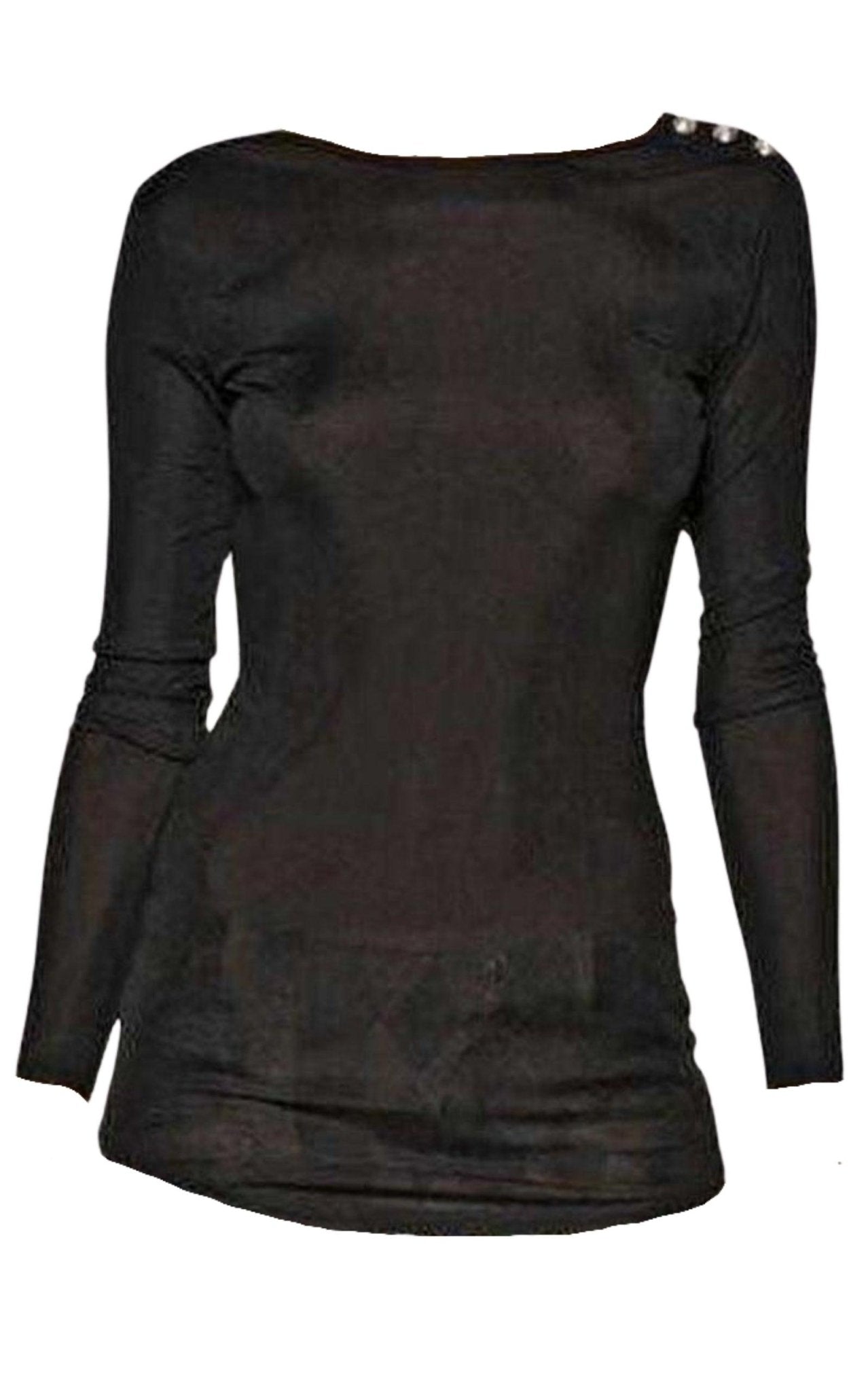 Balmain Black Long Sleeve Open Back Cotton-Blend Top with Logo Buttons