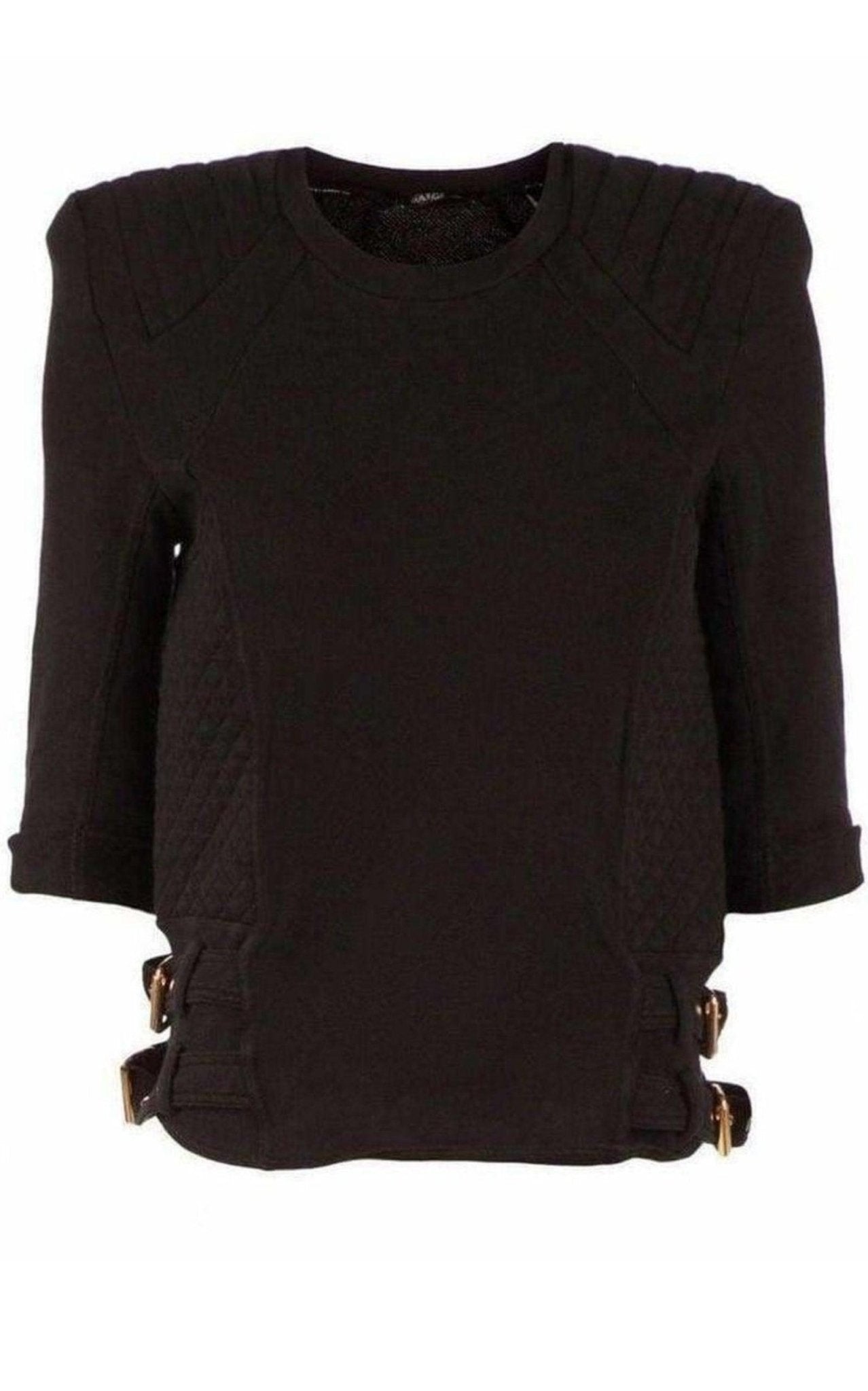 Balmain Balmain Cotton Quilted Panel Sweatshirt with Gold Buckles - Runway Catalog