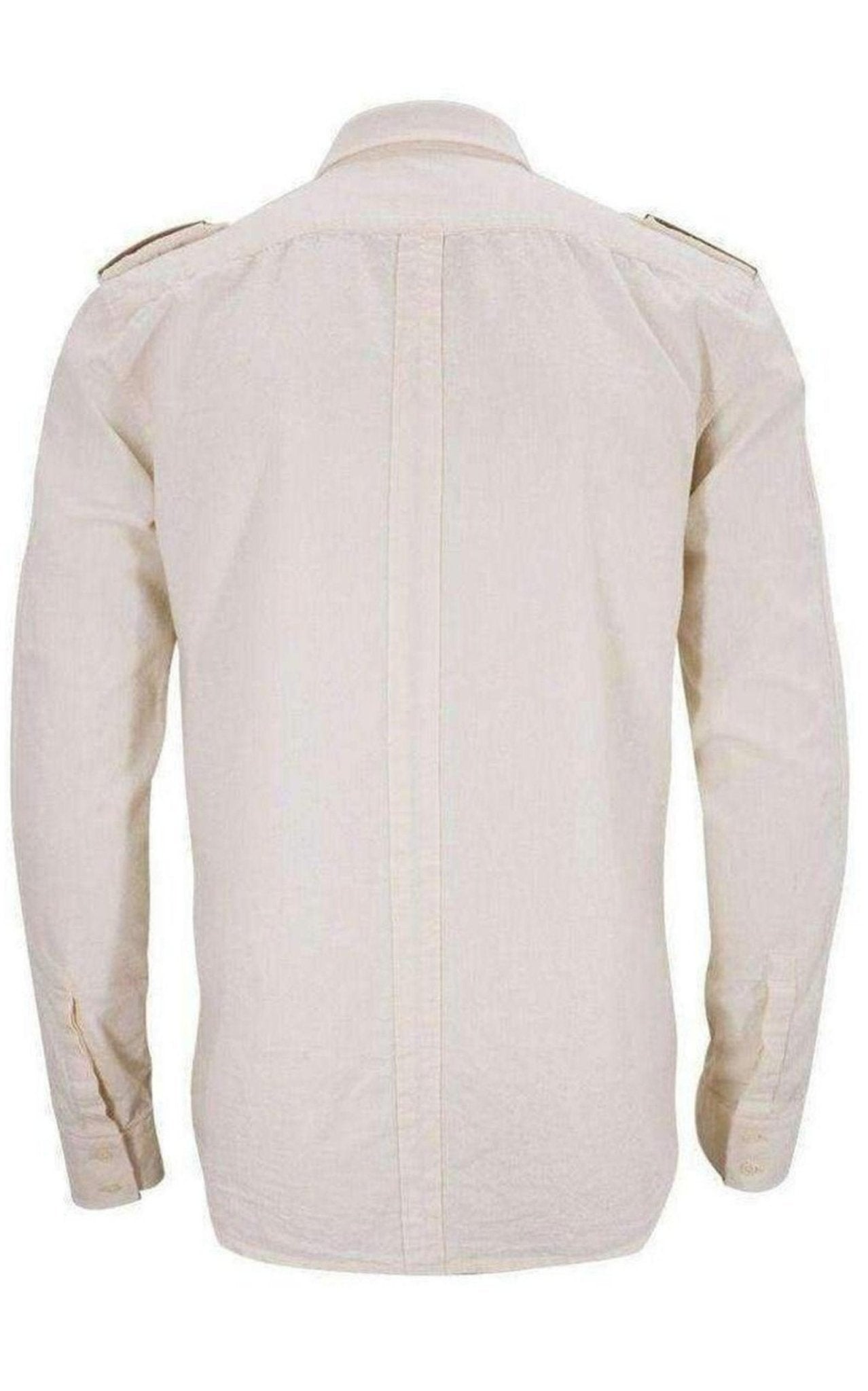 Balmain Balmain Ecru Linen Military Shirt with Embroidered Epaulettes - Runway Catalog